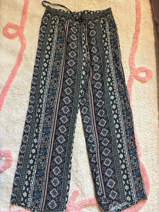 BeBop Pants - BeBop Black Patterned Wide-Leg Lounge Pants with Blue & Cream Accents